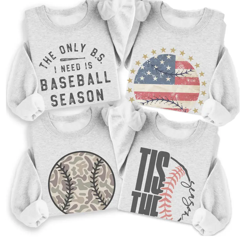 Vintage Baseball Sweatshirt Retro Baseball Game Sports Pullover Camo Baseball Sweater Flag USA Baseball Crewneck Casual Unisex Top