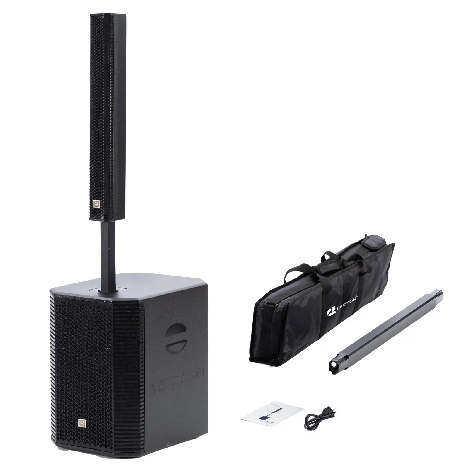 EXOTON S-1503 Portable Line Array Column Audio Speaker System - 15" Powered Subwoofer, 2000W Professional Compact Amplifier, BT, DSP, Streaming Compatibility, Carry Bag for Devices, Watts
