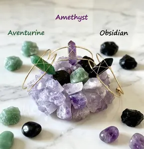 Natural Stone Hexagonal Pillar Open Bracelet – KC Gold Plated. 1pc/Natural Stone Hexagonal Pillar Metal Wire Fashionable Open Bracelet - a Perfect Gift for Friends at Parties, Gatherings, And Festivals. Chakra Bracelet, Yoga Practitioners