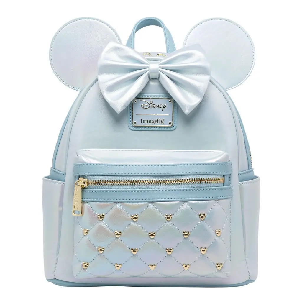 Loungefly Women's Disney Minnie Mouse Classic Mini Backpack, Iridescent Sky Quilted Faux Leather with Studded Accents, Female
