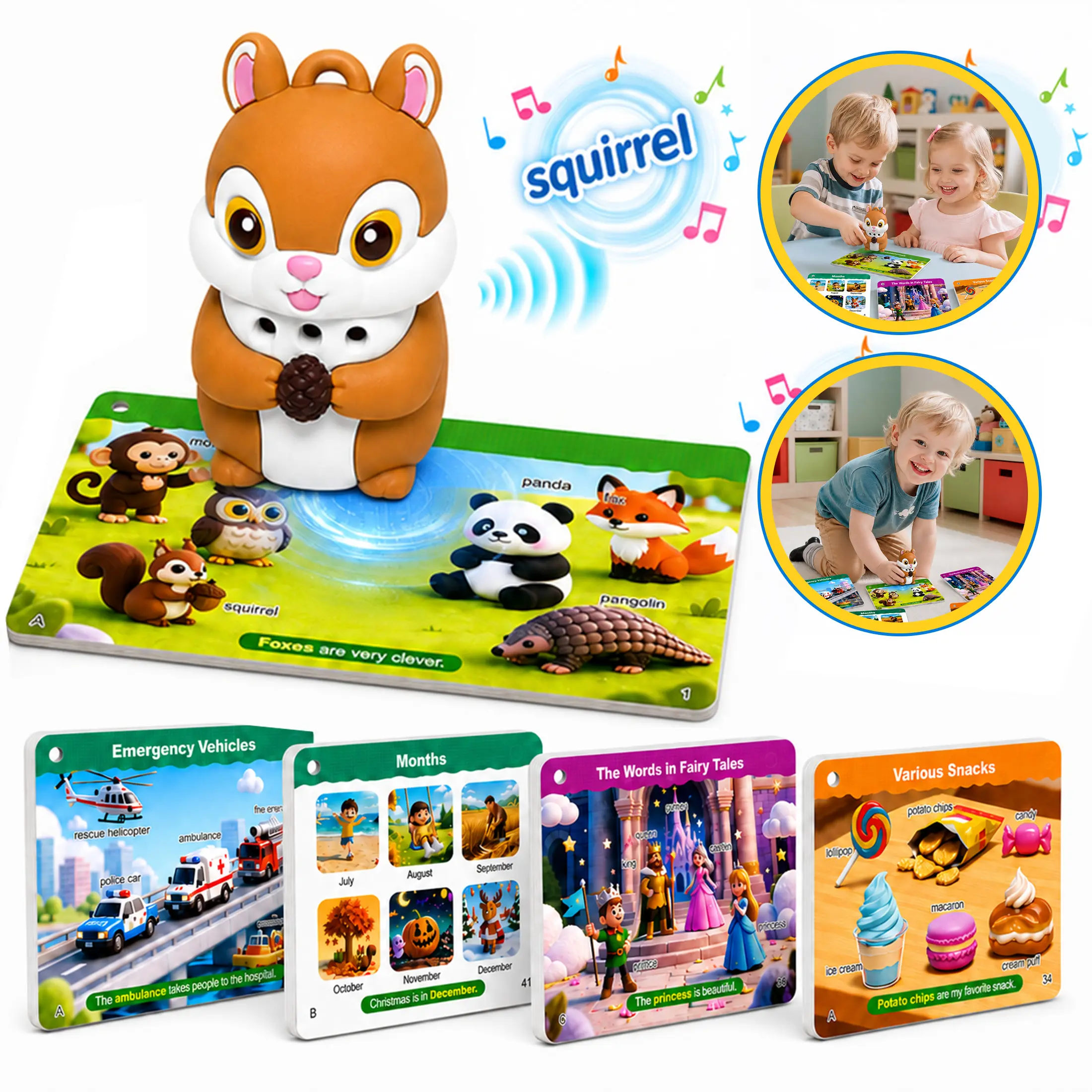 Talking Flash Cards with Interactive Learning Stickers Montessori Phonics & Sight Words Set 56 Cards 629 Words 68 Categories Educational Toy for Kids - Flashcard
