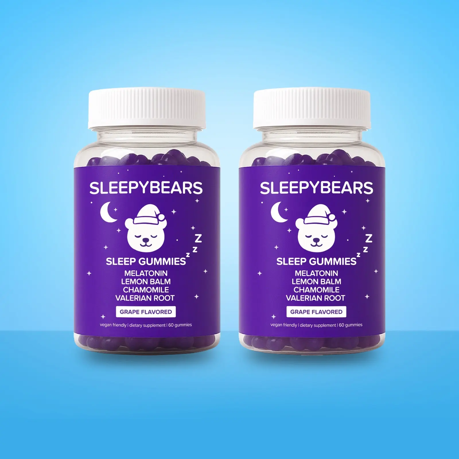 CBB SleepyBears Sleep Gummies Double Pack | Melatonin, Lemon Balm, Chamomile & Valerian Root | The Nighttime Gummies Worth the Hype | Grape Flavor | Two Month Supply | 120 Gummies