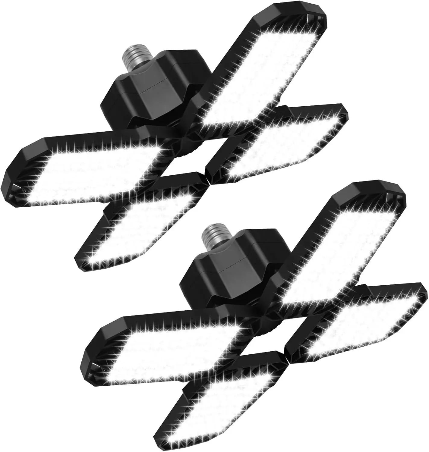 2 Pack LED Gara Light, 150W 15000LM 6500K LED Shop Lights, Gara Lights Ceiling Led with 4 Deformable Panels, Screw in E26/E27 Bulb Socket for Warehou, Bament, Attic, Barn, High Bay Lighting
