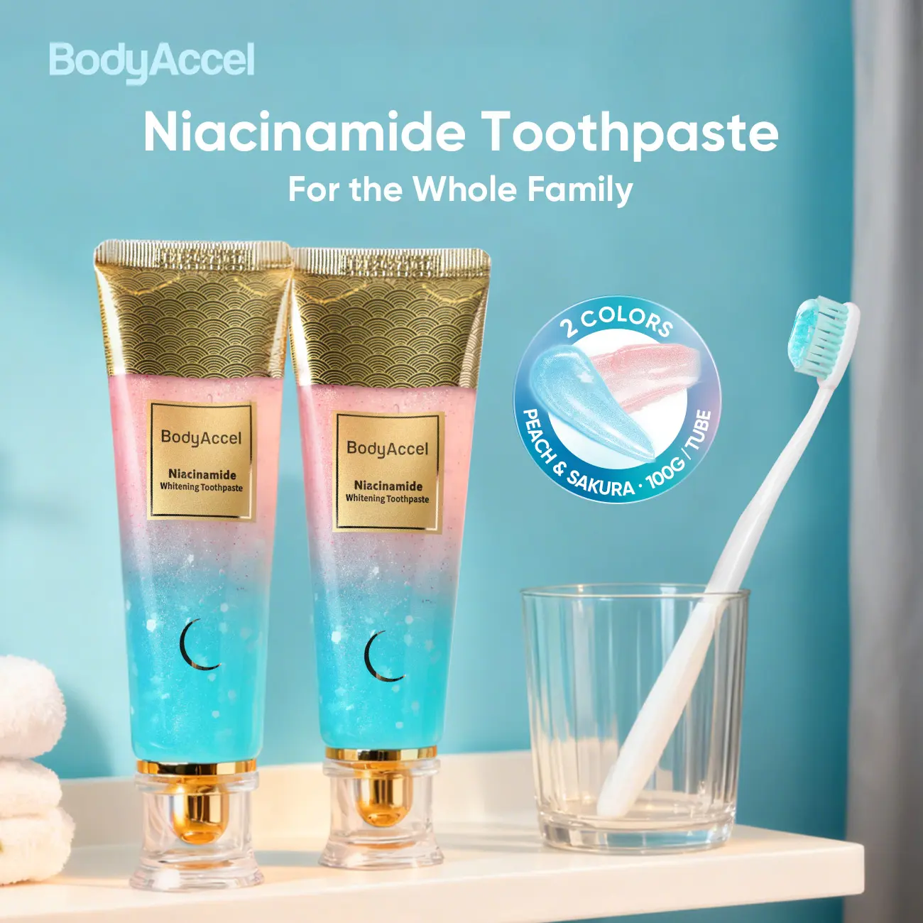 BodyAccel Triple Whitening Niacinamide Toothpaste for Sensitive Teeth - peach Flavor, Eco-Friendly, Fluoride-Free, 100g TikTokShopBlackFriday