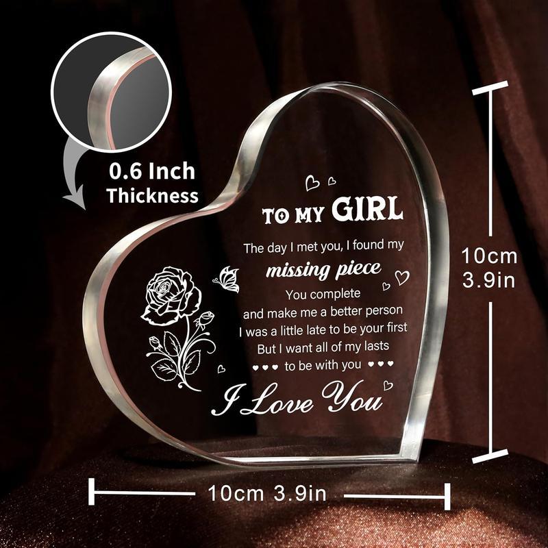 Valentine's Day Gifts for Girlfriend, Girlfriend Valentine's Day Gift Ideas, To My Girl Heart Shaped Acrylic Block, I Love You Presents for Her, Valentines Day Birthday Present for Her GF Wife