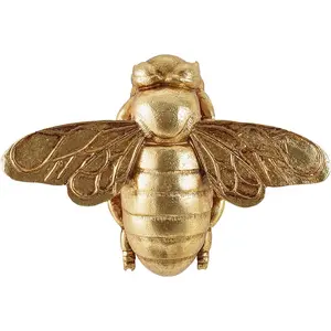 Gold Bee Figurines, 3D Hanging Honey Bee Wall Sculpture, Golden Resin insect Wall Mounted Decoration, Artwork Decor for Living Room (Antique Gold)