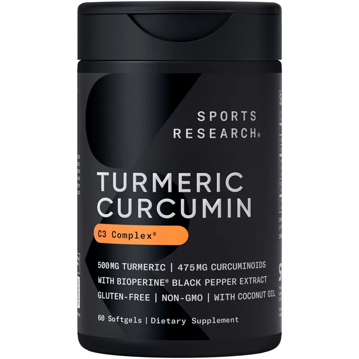 Sports Research® Turmeric Curcumin C3 Complex® w/ BioPerine Black Pepper Extract & Organic Coconut Oil - Standardized 95% Curcuminoids · Non-GMO · Gluten Free - 60 Count Softgels