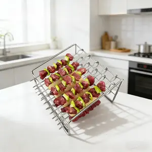 Must-Have Universal Air Fryer Accessories: Stainless Steel Grill Rack Set with Thickened Skewers for Kebabs Chicken Vegetables; Detachable Sausage Rack + Nonstick Slotted Spatula for Air Fryer Oven Toaster