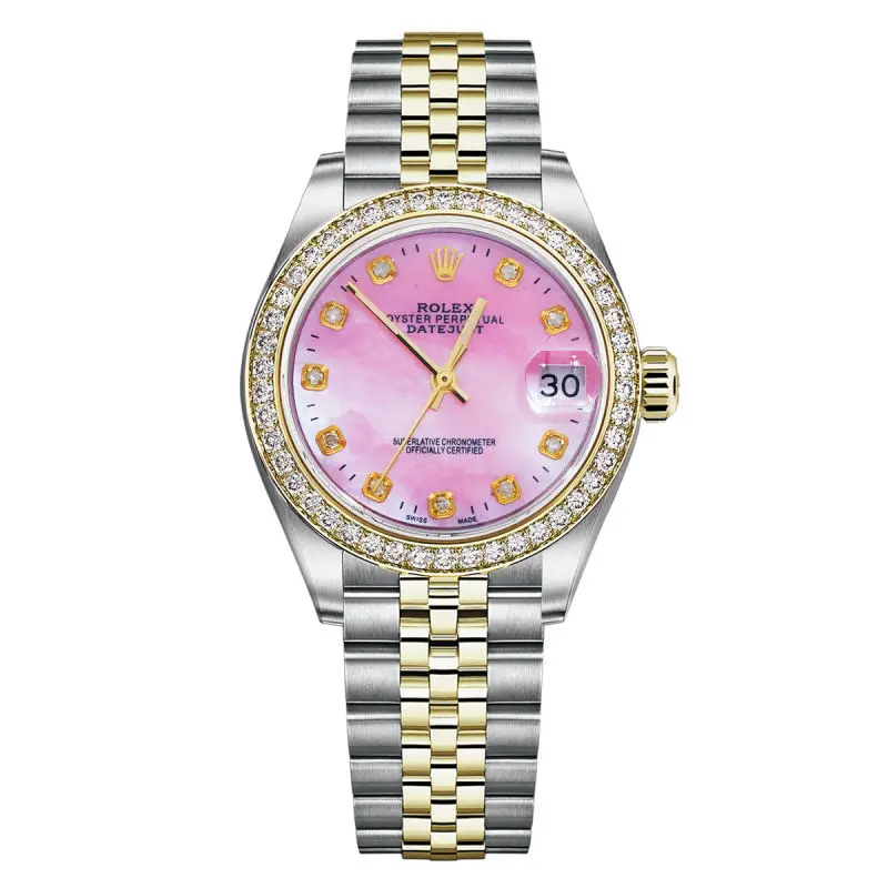 Rolex Datejust 31mm 18k Yellow Gold & Steel Custom Pink Mother of Pearl Dial & Diamond Bezel 68273 WHP040048