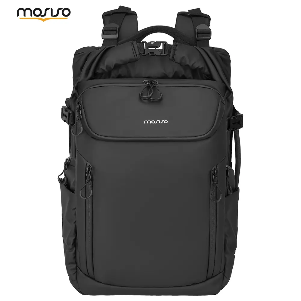 MOSISO Camera Backpack for DSLR SLR Mirrorless Cameras, Expandable Roll Top Bag with Back Opening, 16 Inch Laptop Compartment & Tripod Holder, Water-Resistant Photography Backpack for Travel & Outdoor Shooting, Black