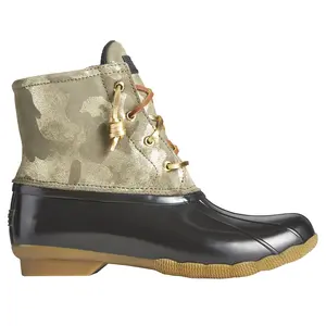 Sperry Womens Saltwater Metallic Camouflage Zippered Duck Casual Boots Ankle Low Heel 1-2" - Black, Gold Sperry Womens Saltwater Metallic Camouflage Zippered Duck Casual Boots Ankle Low Heel 1-2" - Black, Gold
