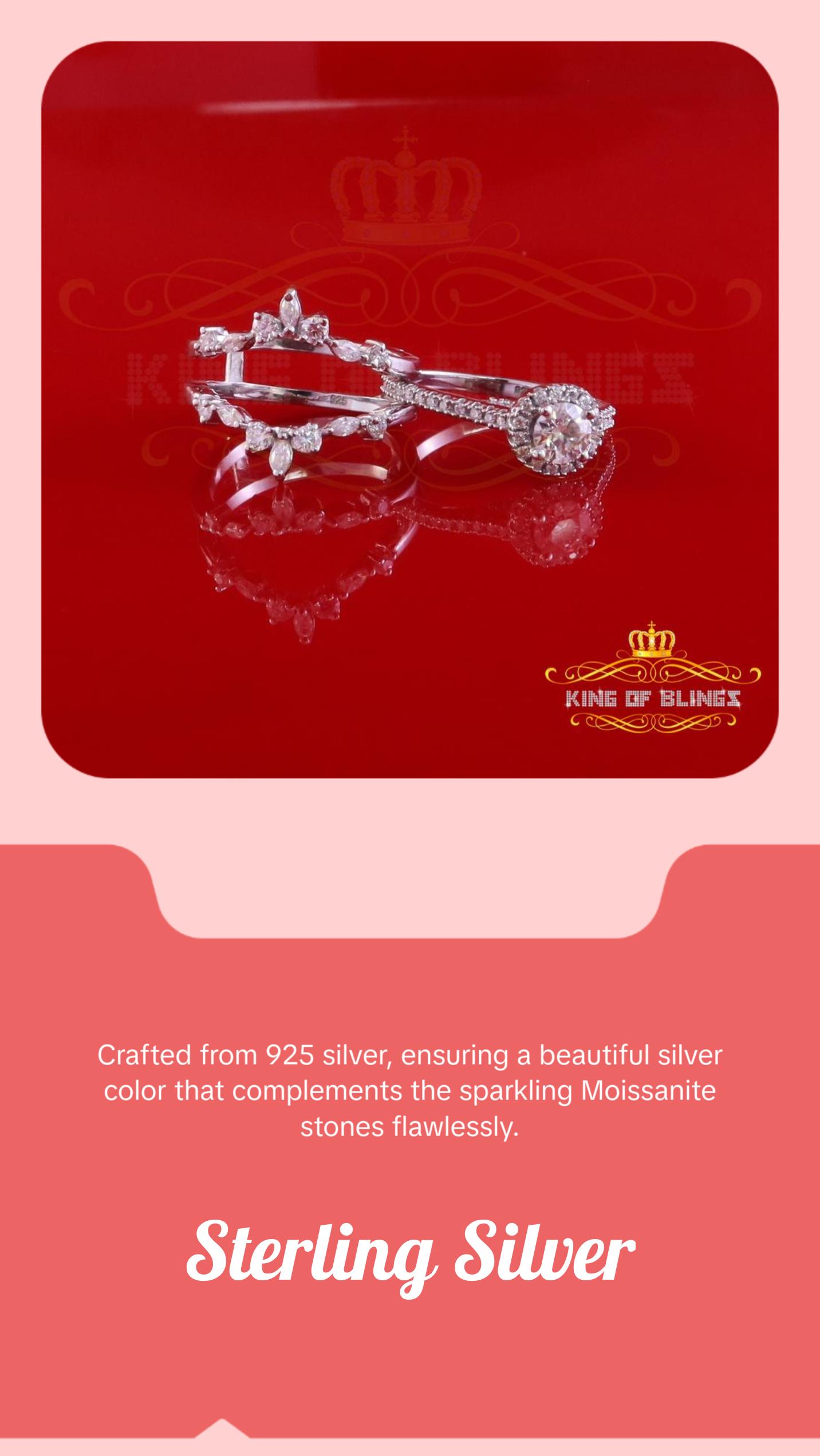 King Of Blings Solitaire Enhancer Guard Wrap Ring Insert 1.66ct Moissanite 925 White Silver