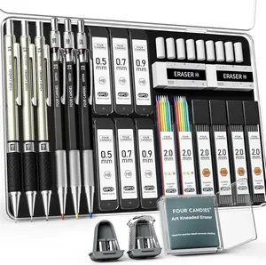 Four Candies 25PCS Art Mechanical Pencil Set with Case 3PCS Metal Artist Lead Pencil 0.5, 0.7, 0.9 mm & 3PCS 2mm Holder (HB 2H 2B 4B Color) with 432PCS Graphite Lead Refills for Drawing Sketching Essential for art students back to school gifts