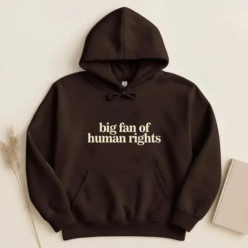 Men's Hoodies & Tops - Menswear Casual Cotton Graphic Print Hoodie, "Big Fan of Human Rights" Minimalist Tee, "No Human is Illegal" Retro Long Sleeve for Empathy