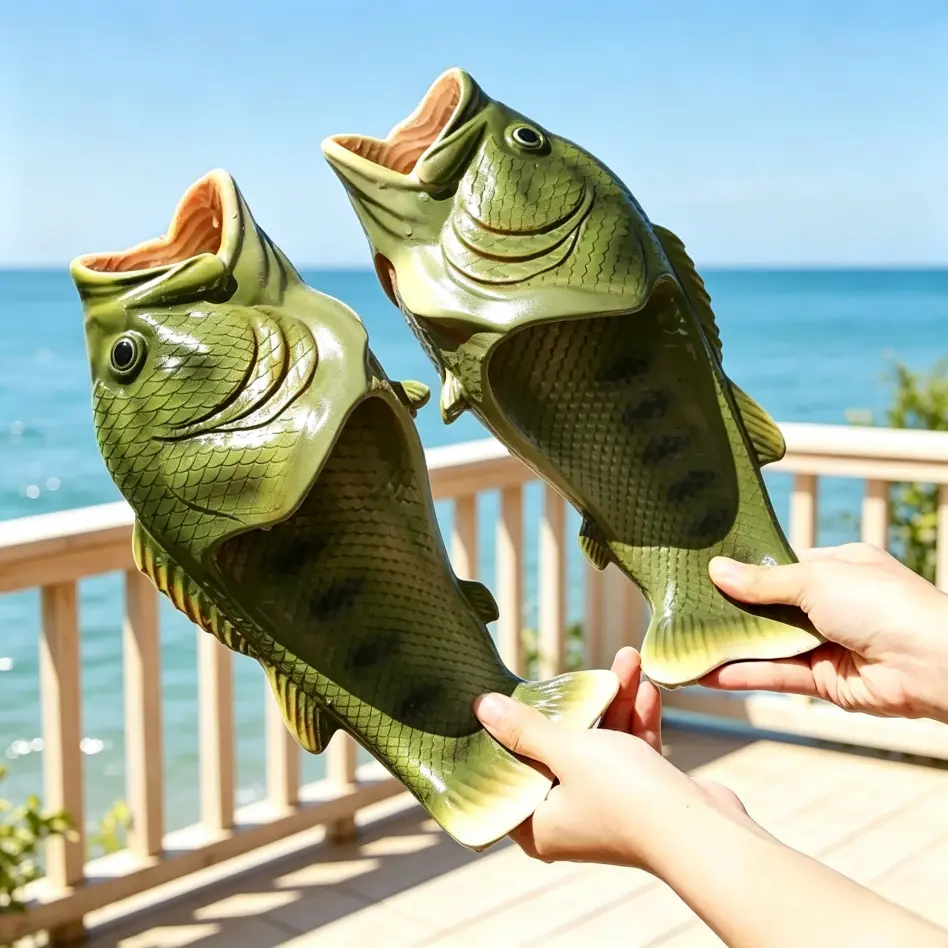 Fish Flops - The Original Fish Slippers - Funny Gift, Unisex Sandals, Bass Slides, Pool, Beach & Fishing Shoes - Men & Women