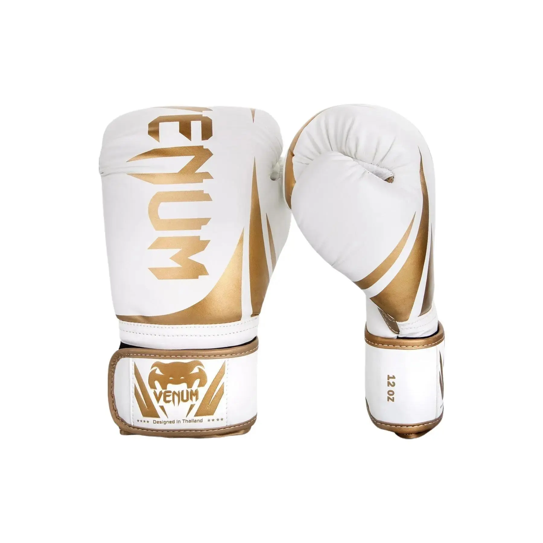 Venum Challenger 2.0 Boxing Punching Gloves - Lightweight Premium PU Gear, Triple Foam Padding, Velcro Strips, Gloves for Gym Striking Training, Top Hand Protection, Strong Durability, Performance, White/Gold