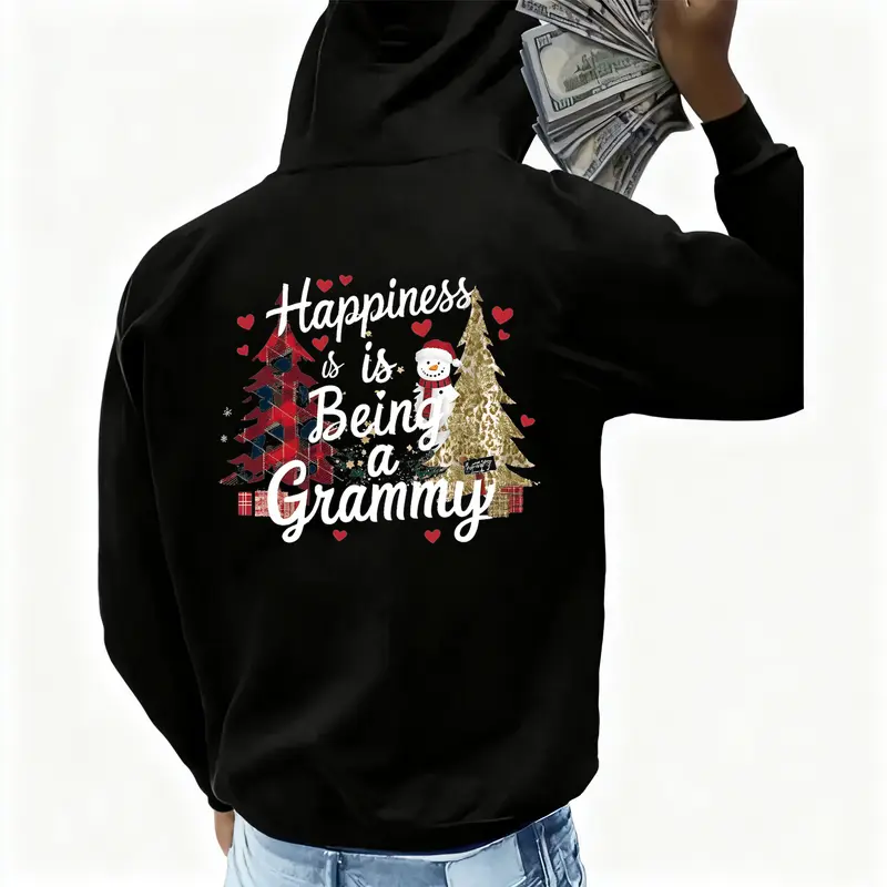 Plus Size Big Tall Men's Summer Hoodie Sweatshirt Casual Short Sleeve Tee Breathable Polyester Happiness is Being a Grammy Snowman Graphic