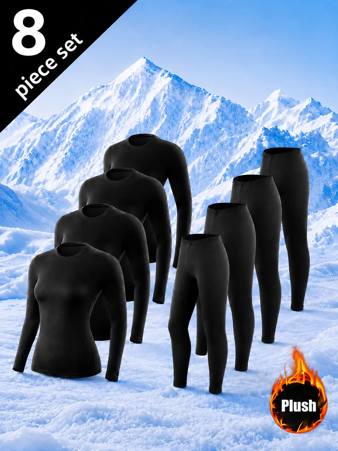 8 Piece Women's Thermal Underwear Sets, Warm Long Johns Base Layer, Long Sleeve Tops & Leggings for Winter Cold Weather Skiing Christmas Gift, Womenswear Basic Casual