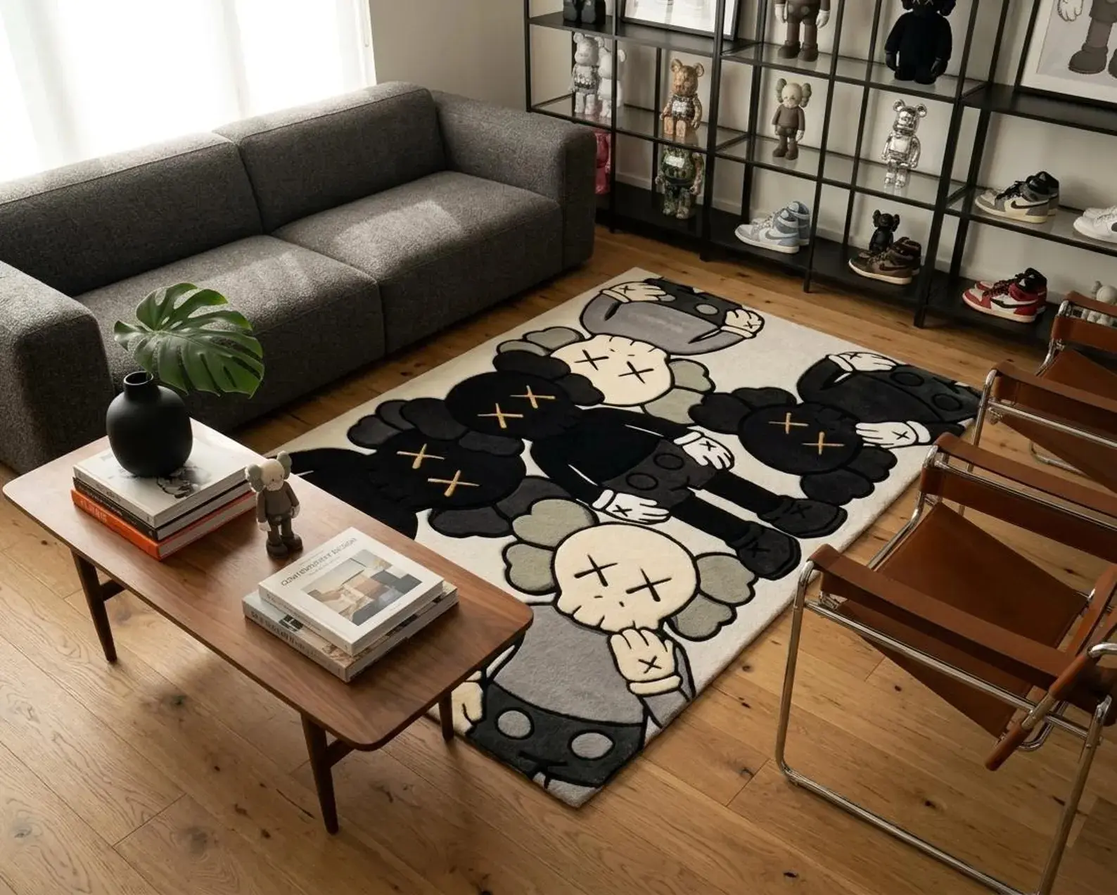 KAWS-Inspired Black Area Rug, Pop Art Abstract Carpet, Hypebeast Home Decor
