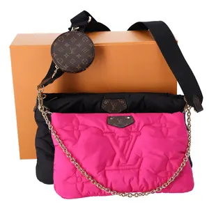 Pre-owned Louis Vuitton Nylon Messenger Bags Maxi Multi Pochette Accessoires Multicolor Giant Monogram M58980 Black Pink
