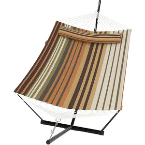 Double Hammock with Stand and Pillow, 450 Lbs Capacity Heavy Duty Hammock with Balance Rope, Large Outdoor Hammock for Patio Backyard Poolside