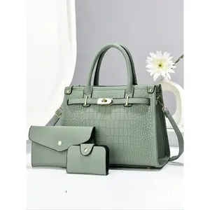 Women's Crocodile Embossed Handbag, Large Capacity Shoulder Crossbody Bag, Fashionable Elegant Design for Daily Commute & Use