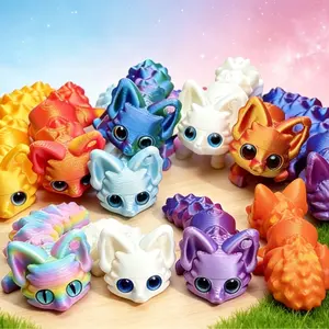619 Father's Day Gift ! Rainbow Shiny Articulated Fox Fidget Toy, Posable Fox Ornament for Collection