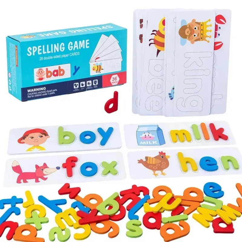 Montessori Alphabet Letter Matching Cards - CVC Word Building Puzzle, Child-Friendly Colorful Early Learning Toy for 3-6 Years Kids to Boost Fine Motor Skills, Ideal Birthday Gift Ideas, Happy Birthday