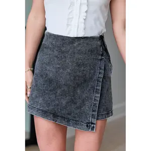 My Favorite Black Acid Wash Denim Skort