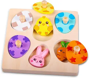 Easter Basket Stuffers - Easter-Themed Wooden Peg Puzzle for Toddlers 1-3 Years, Montessori Educational Toy and Learning Activity