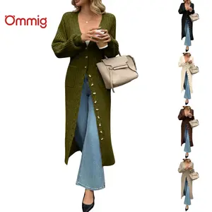 Ommig Womens Long Cardigans V Neck Button Down Chunky Knit Dusters Sweater Coat Fall Trendy Maxi Sweater Dress