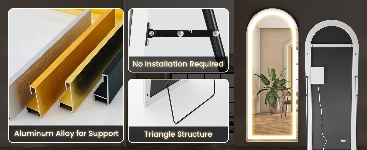 Floor Mirror, Stand Mirror Full Length with LED Lights, Dimming & 3 Color Lighting, Aluminum Alloy Thin Frame for Bedroom, Dressing Room Decor Floor Mirror, Stand Mirror Full Length with LED Lights, Dimming & 3 Color Lighting, Aluminum Alloy Thin Frame for Bedroom, Dressing Room Decor