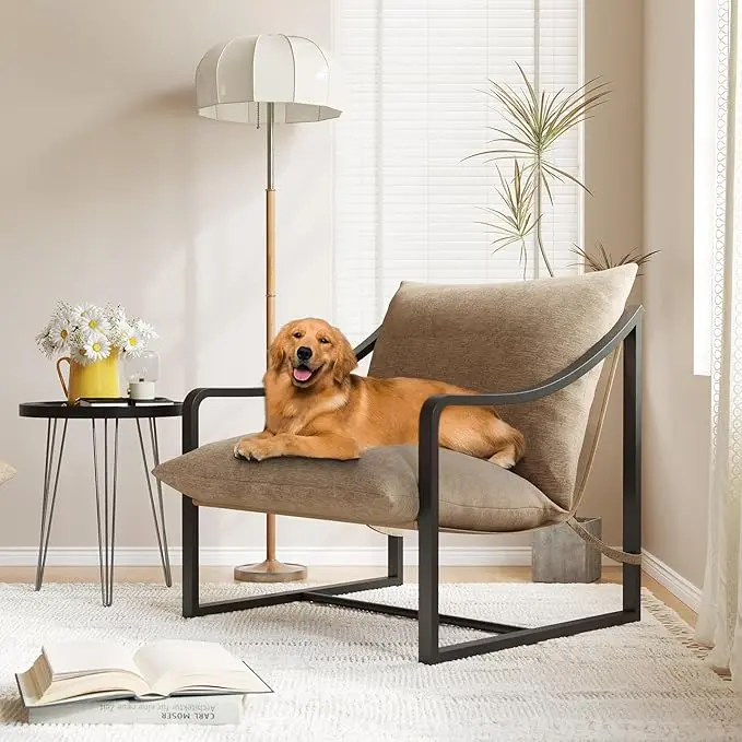 Fashionable Accent Sling Chair, Cozy Fabric Living Room Chair with Heavy-Duty Metal Frame, Lounge Reading Armchair for Living Room, Easy Assembly, Cozy Living Room Chair