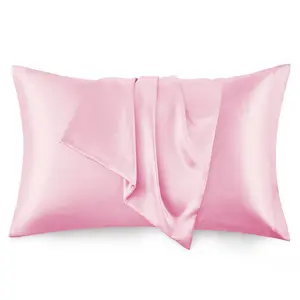 Pink Satin Pillowcase Set of 2 for Hair and Skin - Queen Size 20x30 Inches with Envelope Closure for Soft Youthful Skin and Healthy Hair