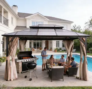 ANBUY 10' X 13' Galvanized Steel Double Roof Gazebo with Sturdy Aluminum Frame Curtains Netting for Patio Outdoor Use