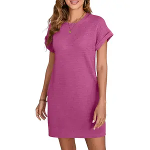 EVALESS Women's Casual Loose Mini Dress 2026 Crewneck Lightweight Batwing Shortsleeve Stretchy Slim Comfortable Summer Outfits for Beach & Everyday Wear Summervibes