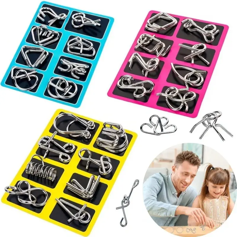 24 pcs Metal 3D Montessori Puzzle Wire IQ Mind Brain Teaser Puzzles for Children Adults Stress Relief Reliever Toys Kids Gifts