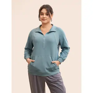 【Full Range of Motion】Bloomchic Textured Half Zip Patchwork Sweatshirt Hoodie Fit Swimweek