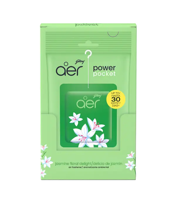 Godrej Aer Power Gel Pocket Home Fragrance Freshener, Jasmine Floral Scent, Bathroom Odor Control, Simple Hang Setup, Instant Refresh, Pack of 6, Fresh 24/7