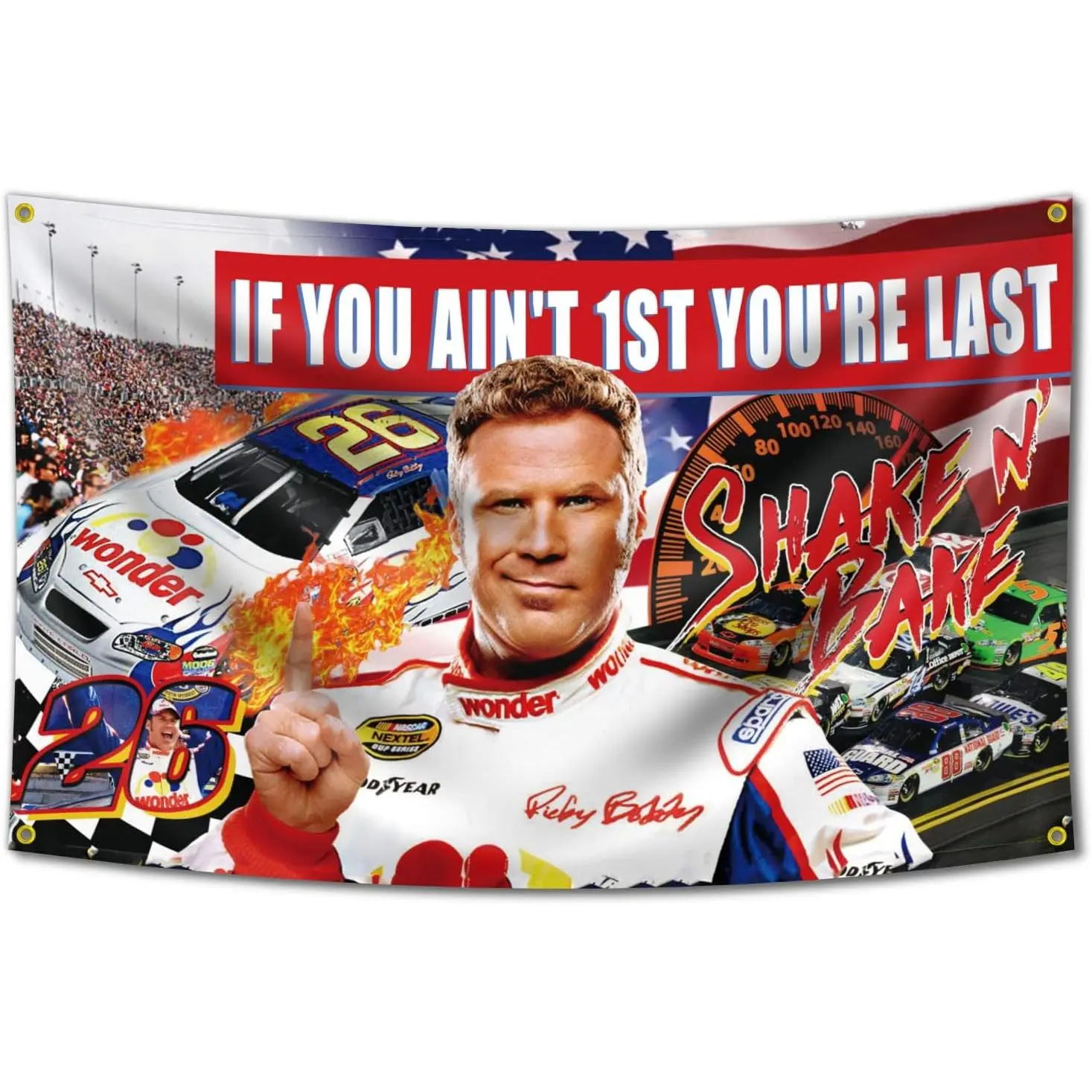60in x 40in Water-Resistant Talladega Nights Ricky Bobby Tapestry Flag - "If You Ain't 1st You're Last" Funny Decor, Durable Grommeted Banner for Man Cave, Cool Aesthetic Room Decor, Home Supplies