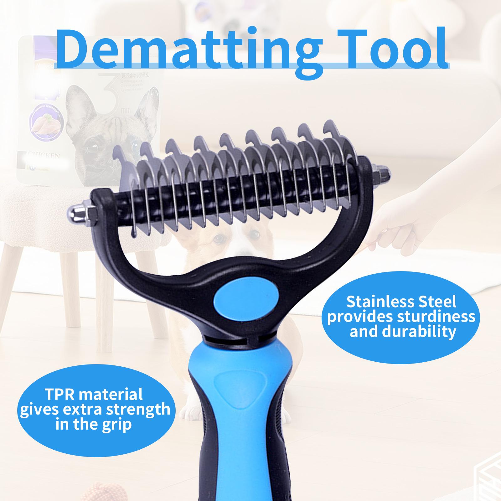 Pet Grooming Brush-Double Sided Hurtless Shedding and Dematting Undercoat Rake Comb for Dogs and Cats, No More Nasty Shedding or Flying Hair