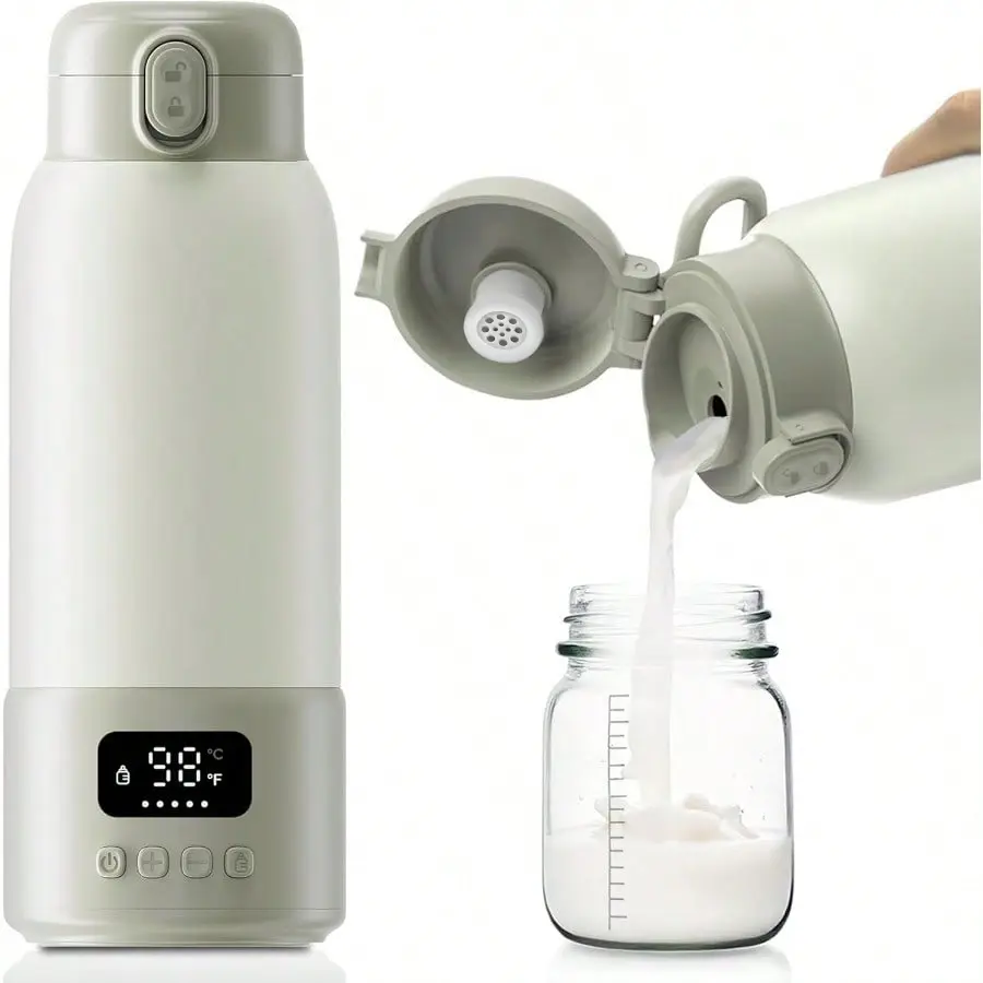 Portable Baby Bottle Warmer, 17oz Large Capacity, 2-Min Fast Heating, Keep-Warm Function, Long Battery Life, BPA-Free, Ideal for On-the-Go Breast Milk & Water Heating campingessentials