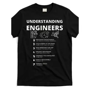 Men'S Funny Engineering Humor T-Shirt - Sarcastic "Understanding Engineers" Graphic with 7 Stages of Engineering Life Design, Comfortable Casual Short Sleeve Round Neck Tee for Engineers, Tech Gifts & Casual Attire (Black with Print) Crewneck Comfy