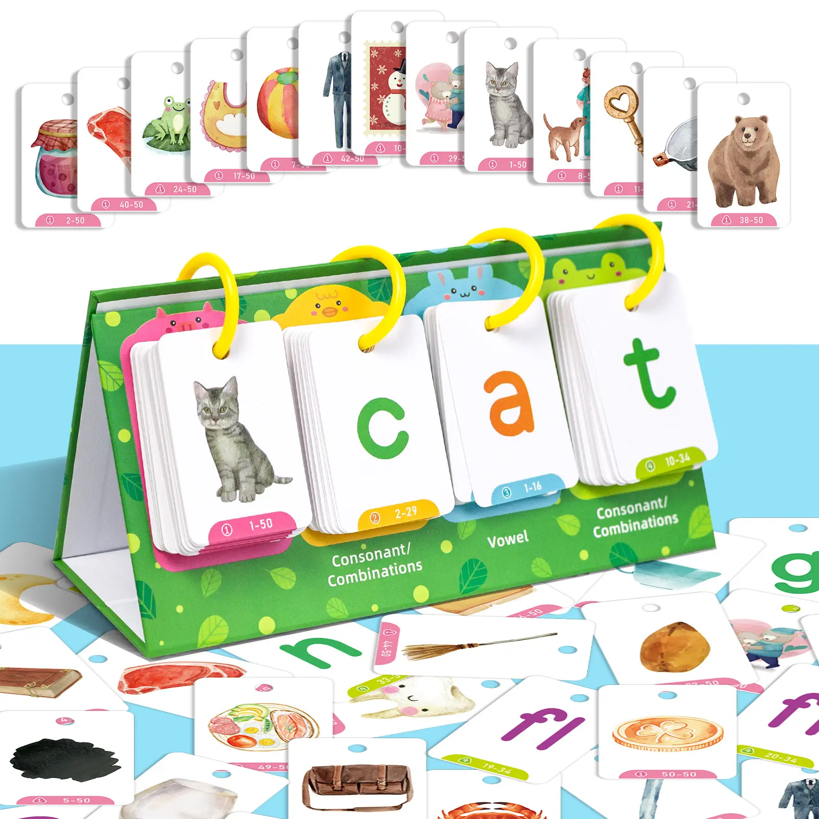 CVC Word Flip Charts Double-Sided Desktop Chart Card Set 129 Pcs - Interactive Spelling Game, Word Building Play Toys, Educational Spelling Toy, Literacy Learning Cards, Classroom Educational Toys for Kids Alphabet Pocket Kit