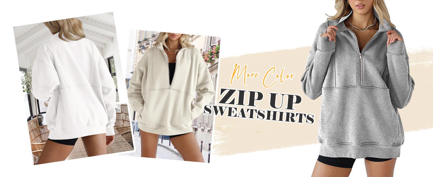 Fisoew Womens Sweatshirts Half Zipper Crop Pullover Funnel Neck Fleece Lined Zip Up Long Sleeve Tops Thumb Hole SpringStatements