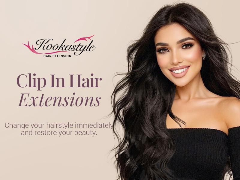 [kookastyle] Clip In Hair Extensions, Natural Long Layered Soft Invisible Synthetic Curly Wavy Hairpieces for Women, 4 pcs (20 Inch, Black)