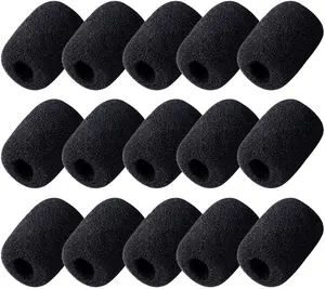 15 Pack Foam Microphone Windscreen, Lapel Headset Microphone Sponge Mini Foam Cover Shield Protection for Variety of Headset (Black) SUMAJU