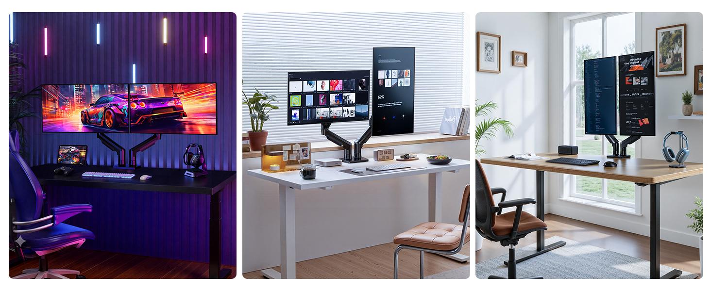 HUANUO Dual Monitor Arm Adjustable Gas Spring Monitor mount for Gaming and Home Office Setups, Monitor Arm hold up to 30" with 19.8 lbs Max Weight and C-Clamp or Grommet Hole Mounting