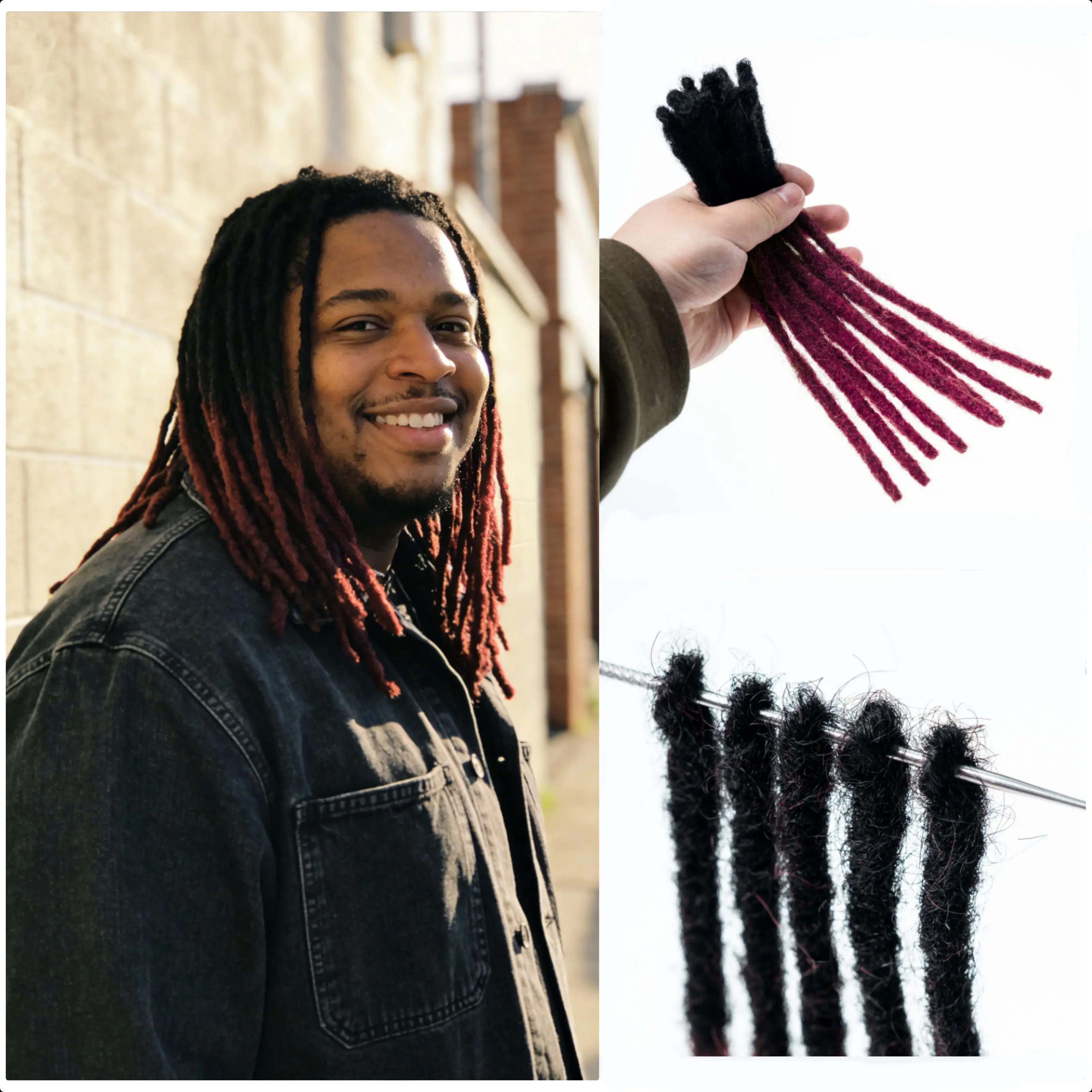 Extension Human Hair  Strands 100% Full Handmade Permanent Black to Burgundy Plum Red Dreadlock Extension Human Hair For Women/Men Can Be Dyed Bleached Curled (0.4cm Thickness #T1B99J，8 Inch-14 Inch)