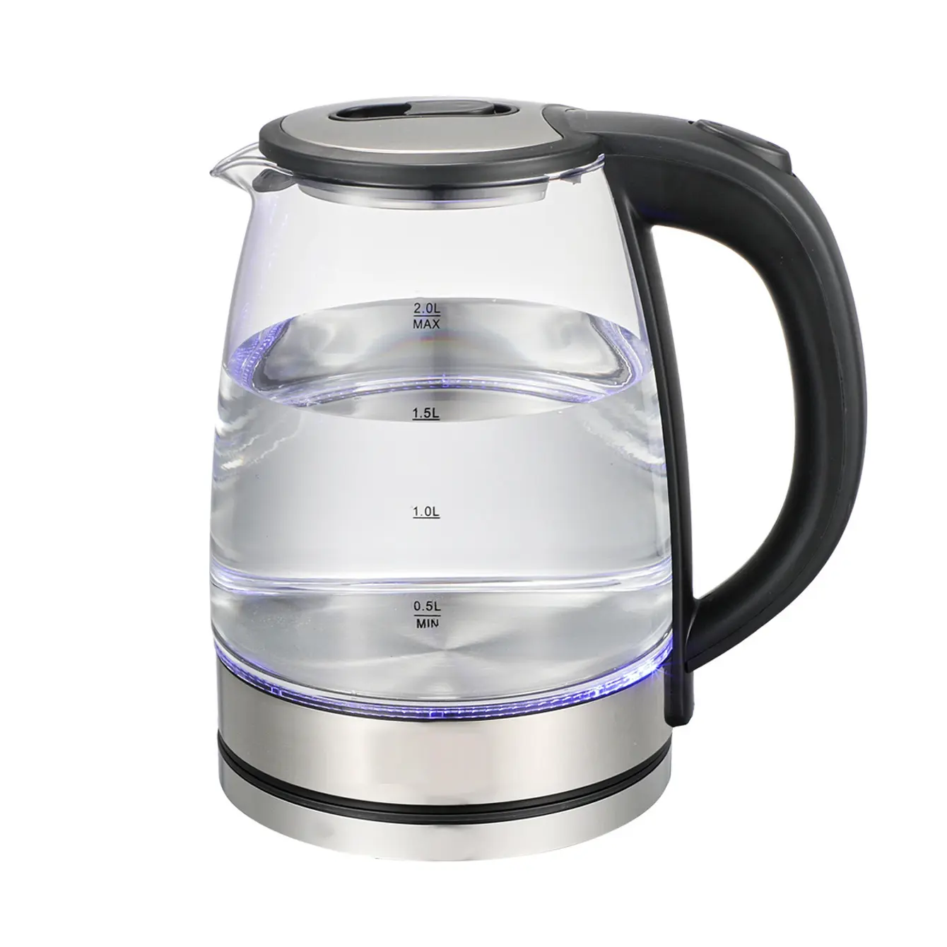 2.0L Stainless Steel Electric Glass Kettle - Black Wide-Opening Family Large Volume Fast Heating Kettle with 1-Touch Operation, LED Lights, Auto-Shutoff, Boil Dry Protection, Overheat Protection, Detachable Lid, Drip-Free Spout for Kitchen Use